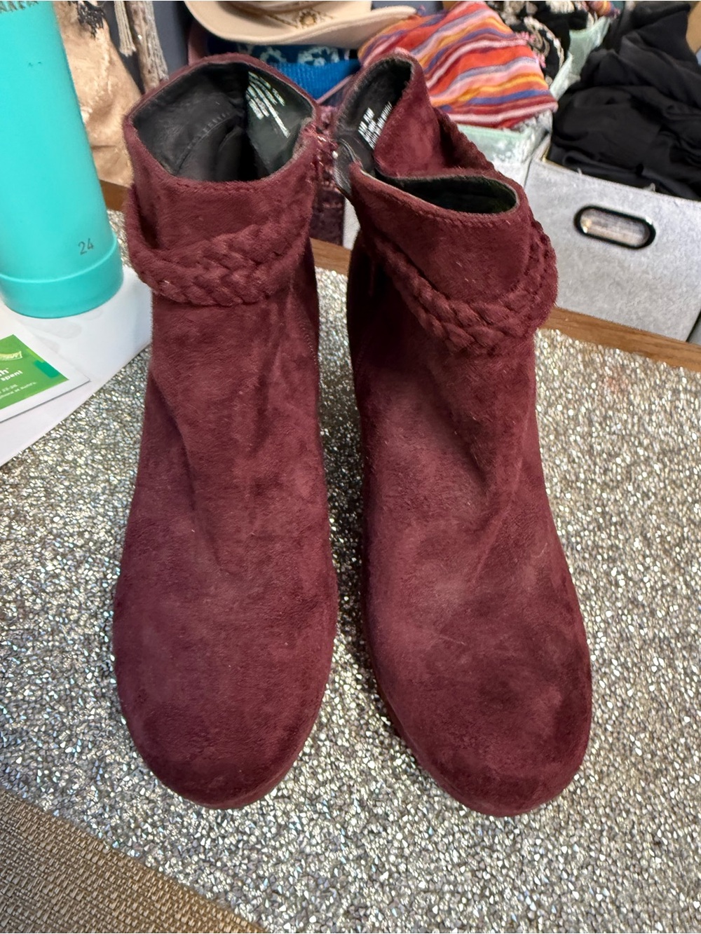 Report Burgundy Suede Braided-Cuff Ankle Boots